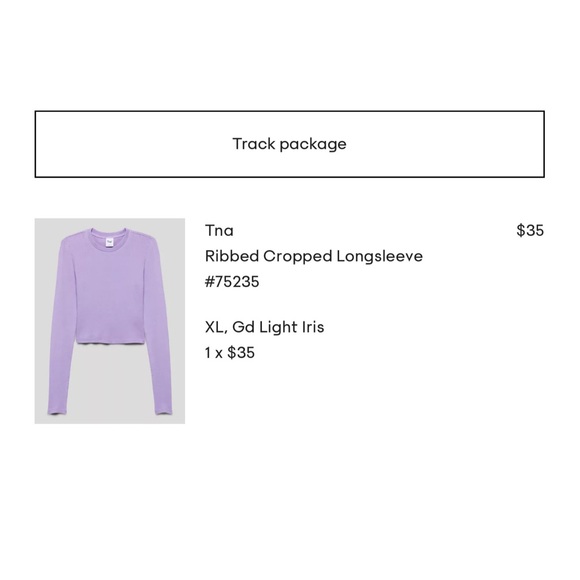 Aritzia Tna Ribbed Cropped Longsleeve Gd Light Iris Purple - Picture 10 of 10